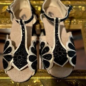 Black and Champagne Open Toe Dress Shoe